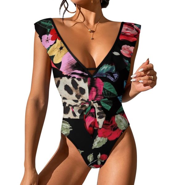 Waist Tie Deep V One Piece Swimsuit