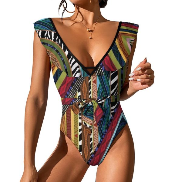Waist Tie Deep V One Piece Swimsuit