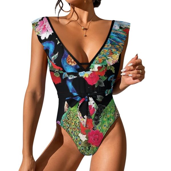 Waist Tie Deep V One Piece Swimsuit