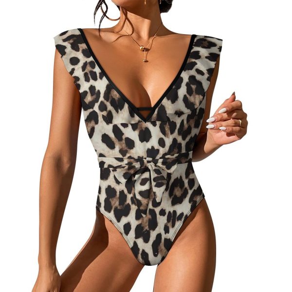 Waist Tie Deep V One Piece Swimsuit