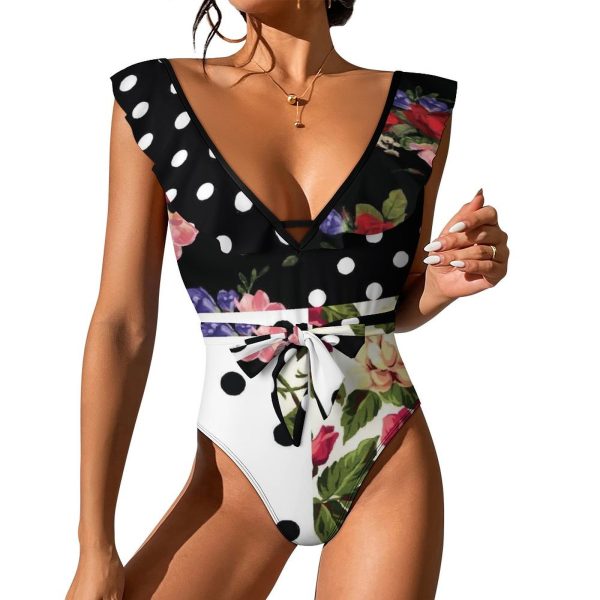 Waist Tie Deep V One Piece Swimsuit