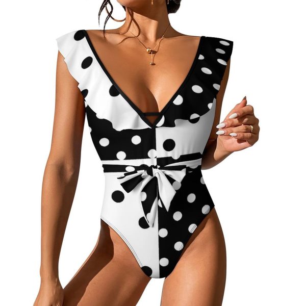 Waist Tie Deep V One Piece Swimsuit