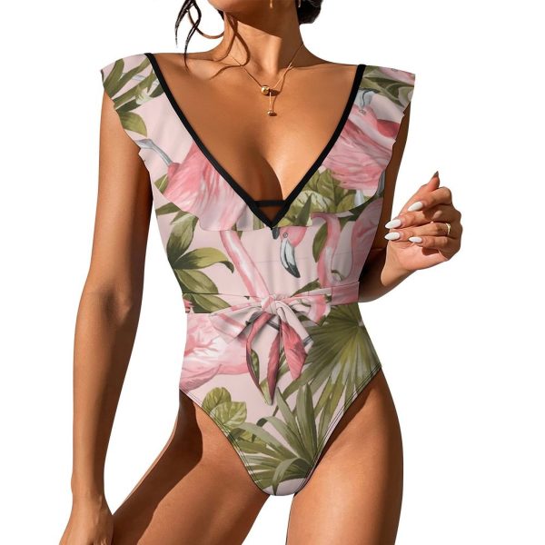 Waist Tie Deep V One Piece Swimsuit