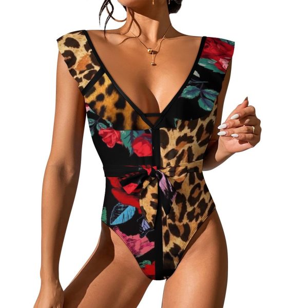 Waist Tie Deep V One Piece Swimsuit
