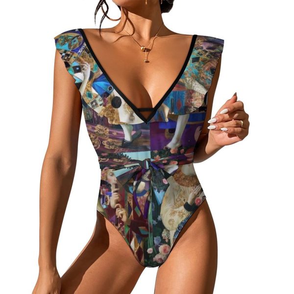 Waist Tie Deep V One Piece Swimsuit
