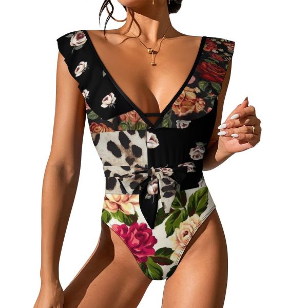 Waist Tie Deep V One Piece Swimsuit