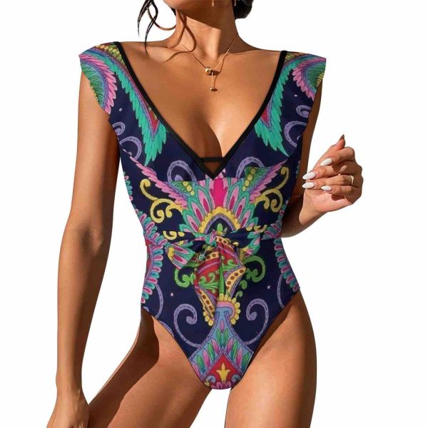 Waist Tie Deep V One Piece Swimsuit