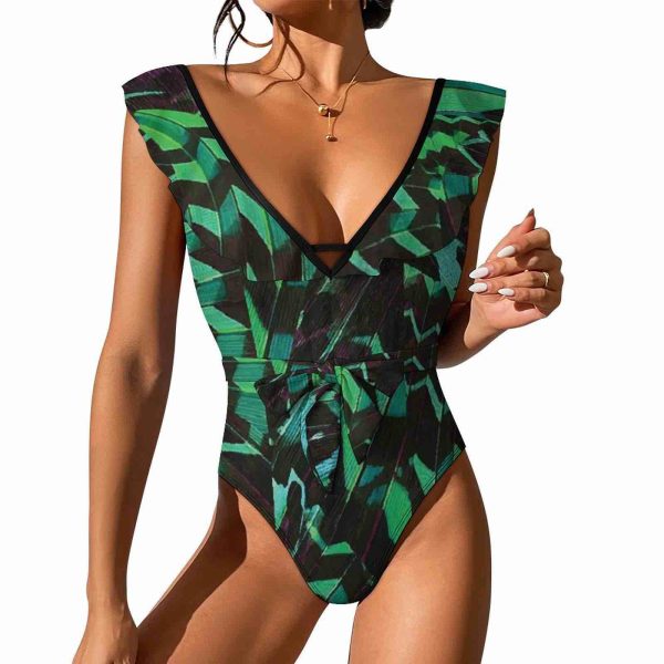 Waist Tie Deep V One Piece Swimsuit