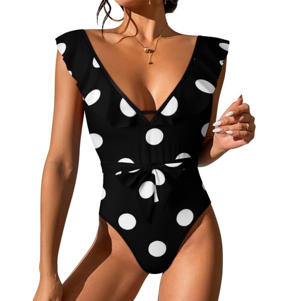 Waist Tie Deep V One Piece Swimsuit