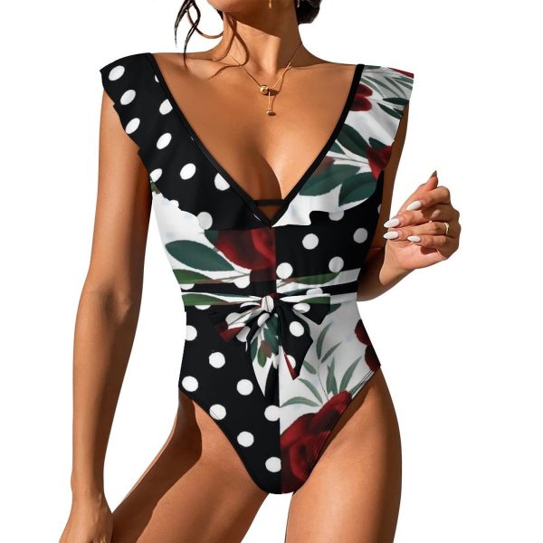 Waist Tie Deep V One Piece Swimsuit