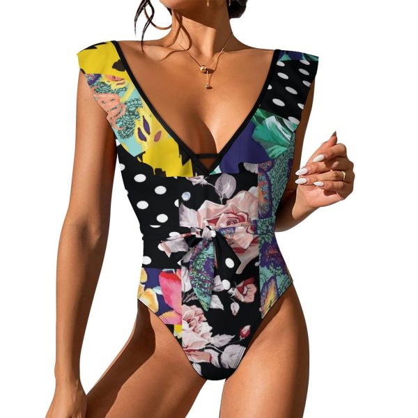 Waist Tie Deep V One Piece Swimsuit