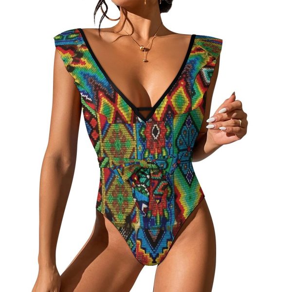 Waist Tie Deep V One Piece Swimsuit