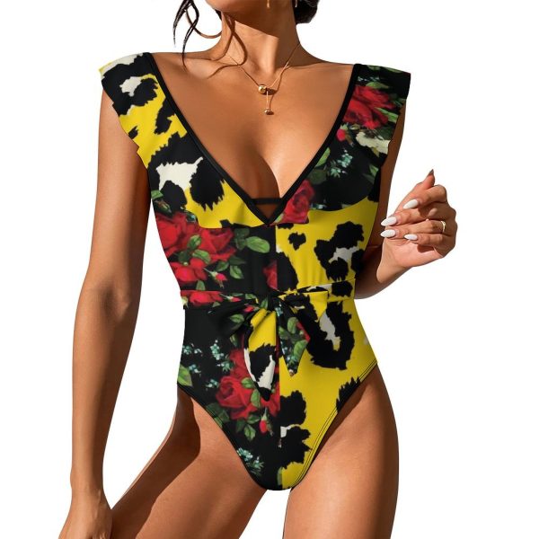 Waist Tie Deep V One Piece Swimsuit