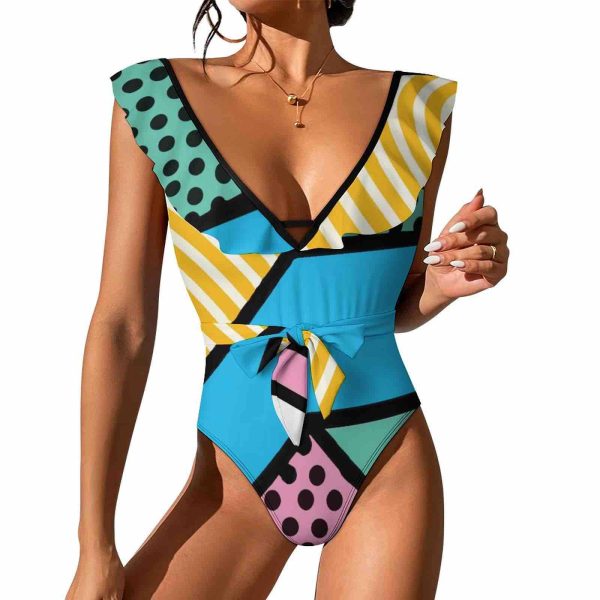 Waist Tie Deep V One Piece Swimsuit