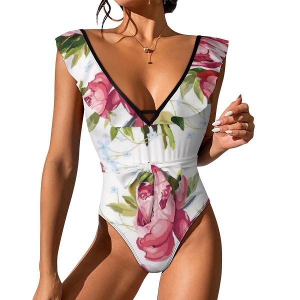 Waist Tie Deep V One Piece Swimsuit