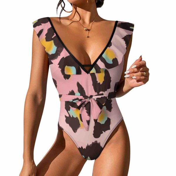 Waist Tie Deep V One Piece Swimsuit