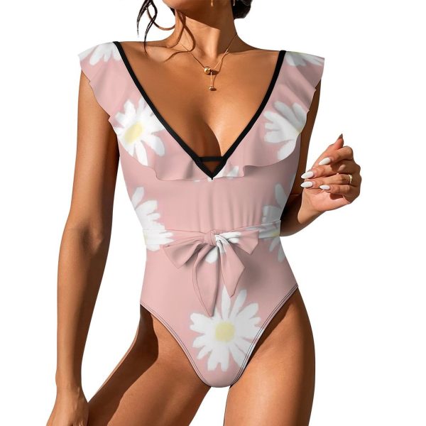 Waist Tie Deep V One Piece Swimsuit