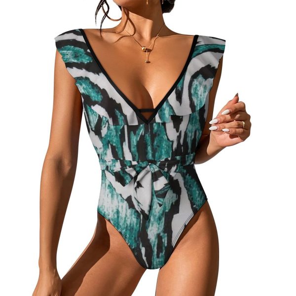 Waist Tie Deep V One Piece Swimsuit