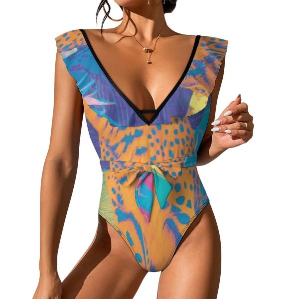Waist Tie Deep V One Piece Swimsuit
