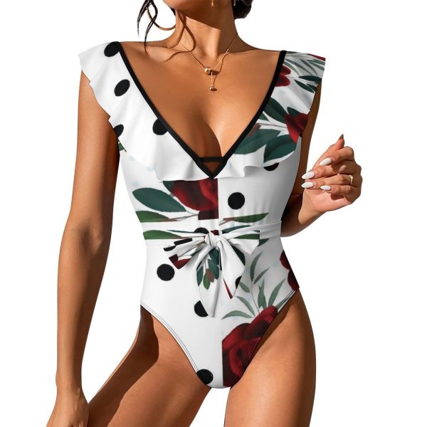 Waist Tie Deep V One Piece Swimsuit